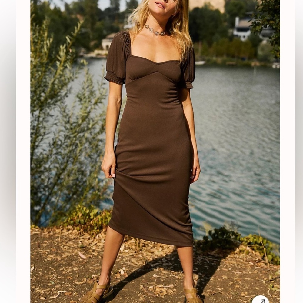 Free People Bel Air Midi Dress Brown Medium